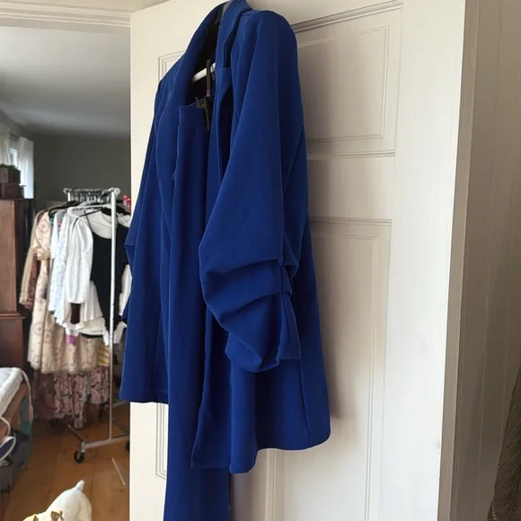 Royal Blue Plus Size Pants Suit with Belt - Picture 3 of 6